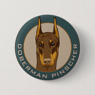 Doberman Badge, Red 2 Inch Round Button