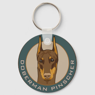 Doberman Badge, Red Keychain