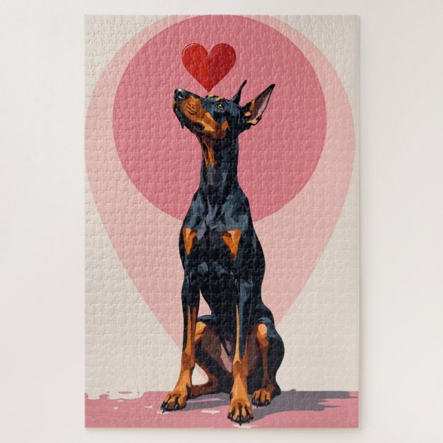 Doberman Balancing Perfect Heart Vector Valentine Jigsaw Puzzle (Vertical)