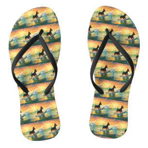 Doberman Beach Surfing Painting Flip Flops