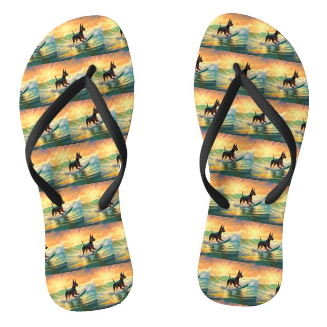 Doberman Beach Surfing Painting Flip Flops (Footbed)
