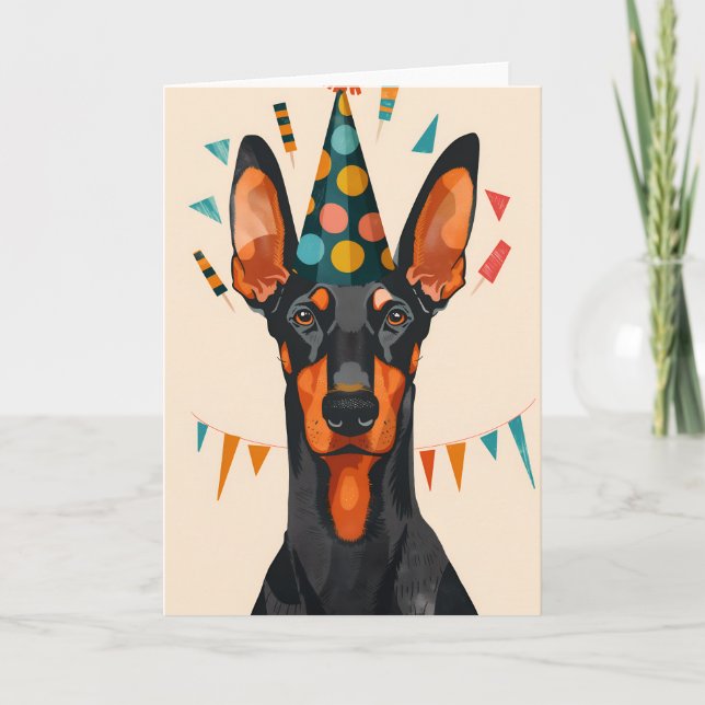 Doberman Birthday Party Greeting Card (Front)
