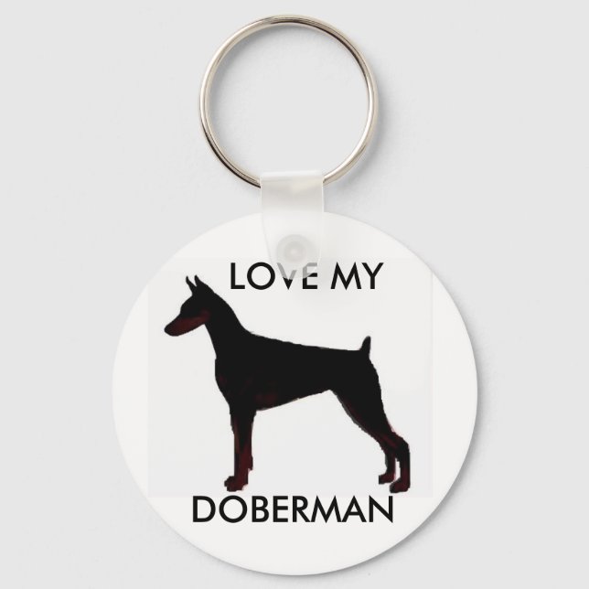 doberman black, LOVE MY, DOBERMAN Keychain (Front)