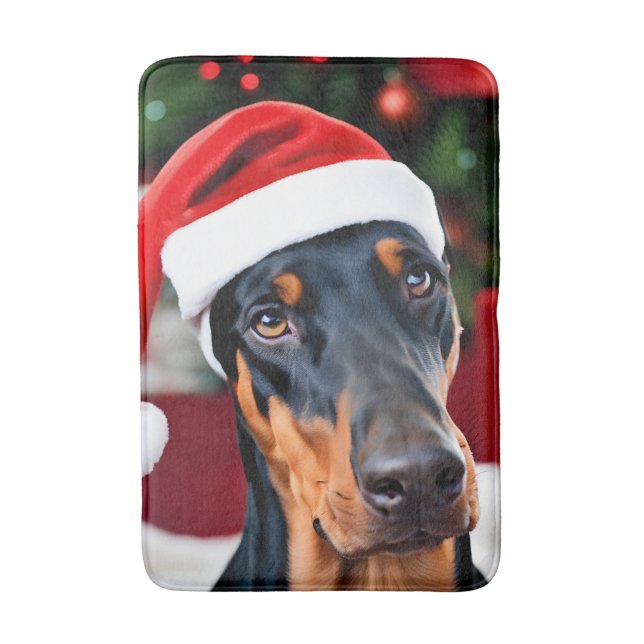 Doberman Christmas Bath Mat (Front Vertical)