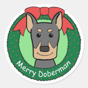 Doberman Christmas Classic Round Sticker