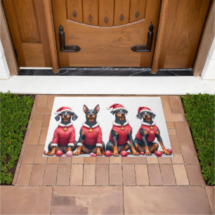 Doberman Christmas Dress Santa Hat Doormat