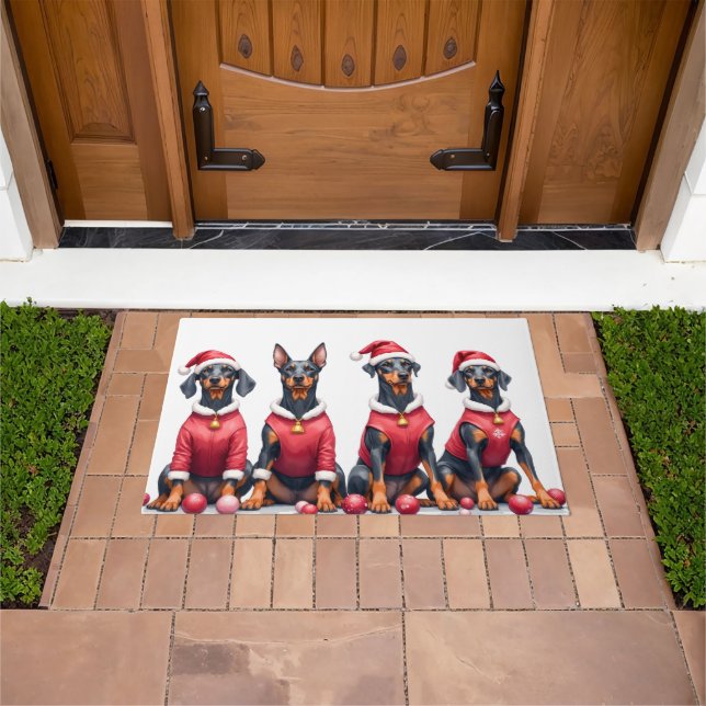 Doberman Christmas Dress Santa Hat Doormat (Outdoor)