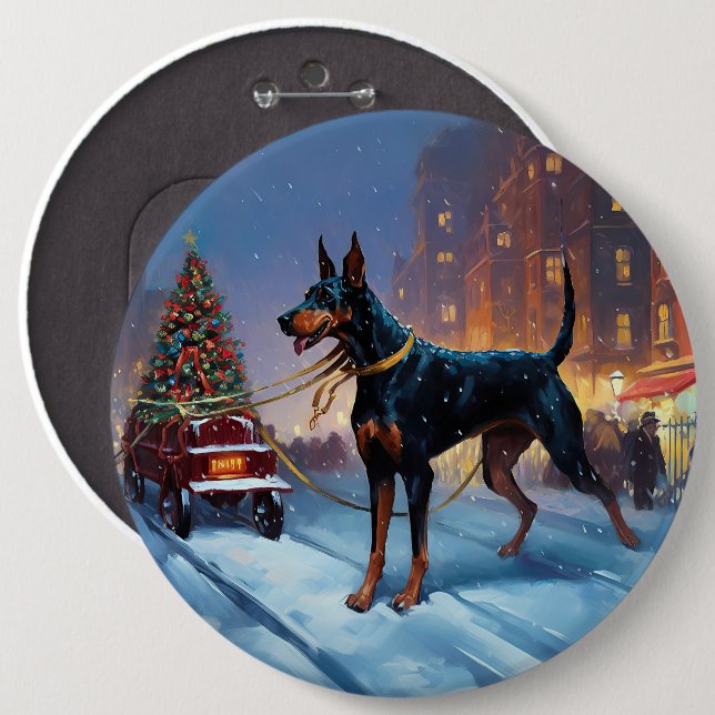 Doberman Christmas Festive Season 6 Inch Round Button (Front & Back)