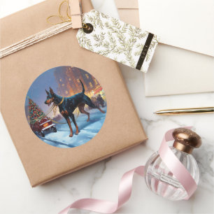 Doberman Christmas Festive Season Classic Round Sticker
