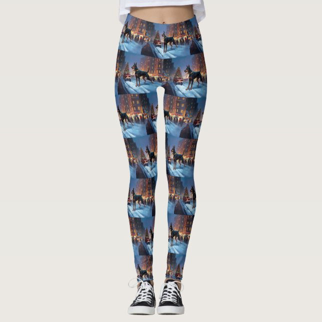 Doberman Christmas Festive Season Leggings (Front)
