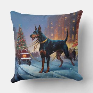 Doberman Christmas Festive Season Throw Pillow