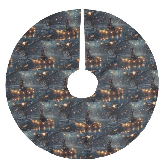 Doberman Christmas Festive Voyage  Brushed Polyester Tree Skirt (Front)