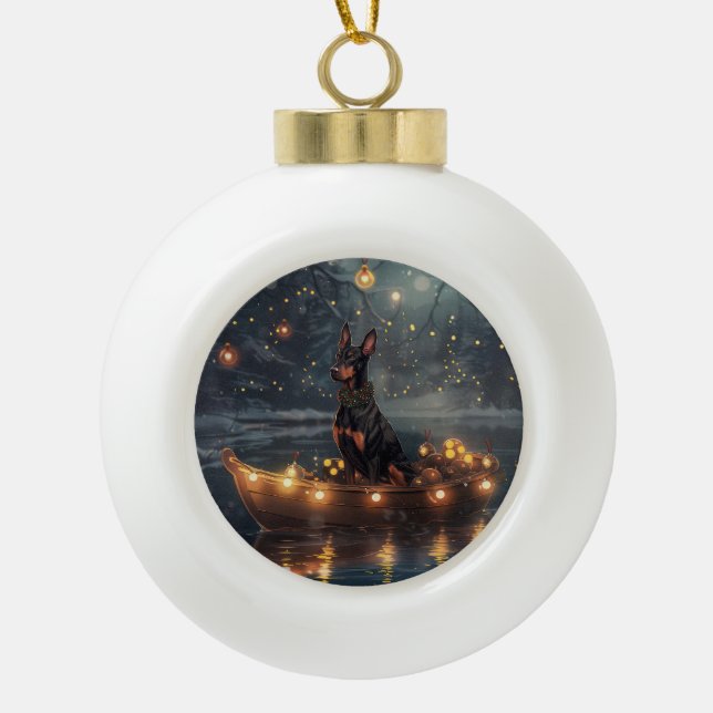Doberman Christmas Festive Voyage  Ceramic Ball Christmas Ornament (Front)