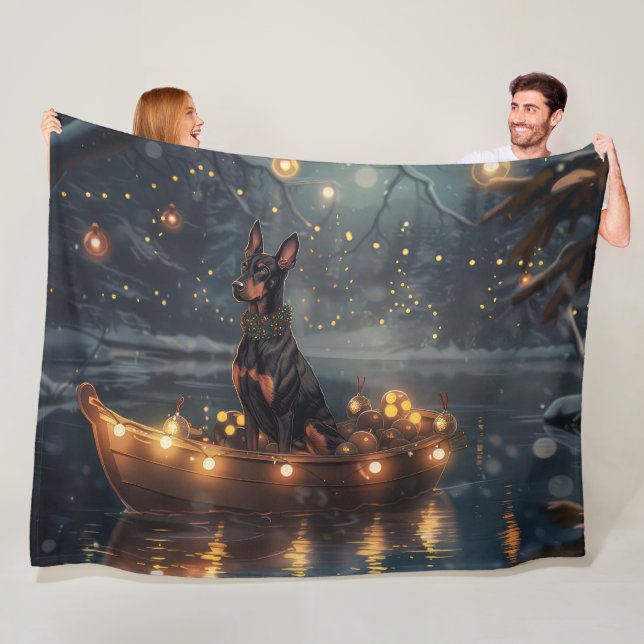 Doberman Christmas Festive Voyage  Fleece Blanket (In Situ)
