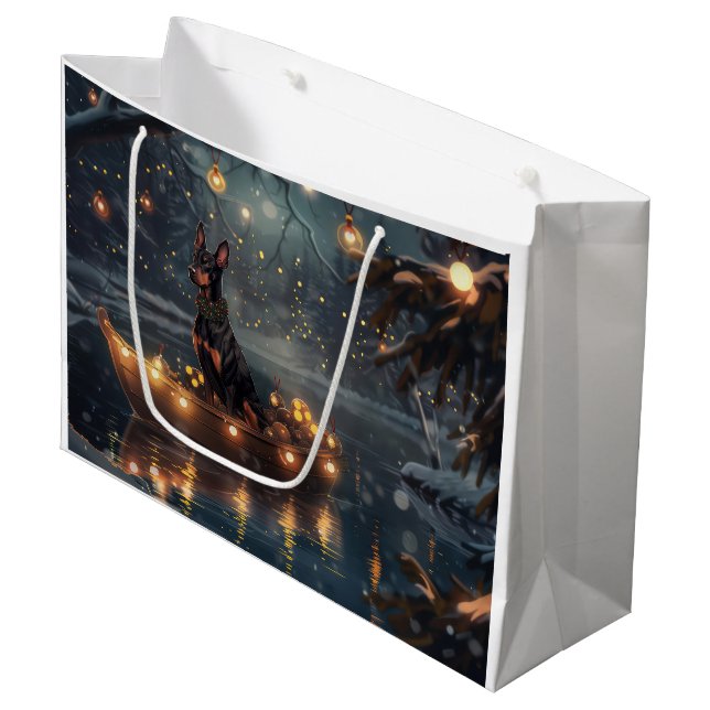 Doberman Christmas Festive Voyage  Large Gift Bag (Front Angled)