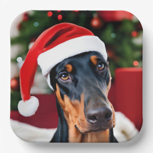 Doberman Christmas Paper Plate