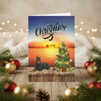 Doberman Christmas Sunset Card