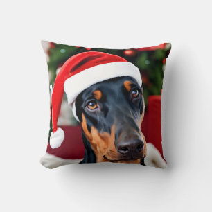 Doberman Christmas Throw Pillow