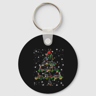 Doberman Christmas Tree Covered By Flashlight Keychain