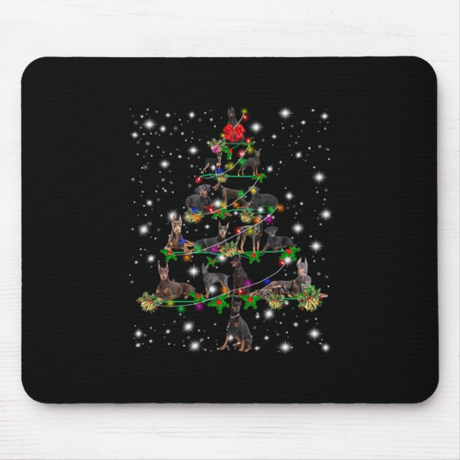 Doberman Christmas Tree Covered By Flashlight Mouse Pad (Front)