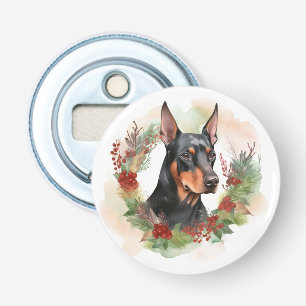 Doberman Christmas Wreath Festive Pup Bottle Opener
