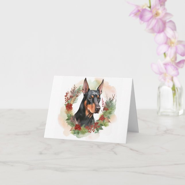 Doberman Christmas Wreath Festive Pup Card (Orchid)