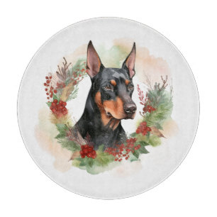 Doberman Christmas Wreath Festive Pup Cutting Board