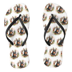 Doberman Christmas Wreath Festive Pup Flip Flops
