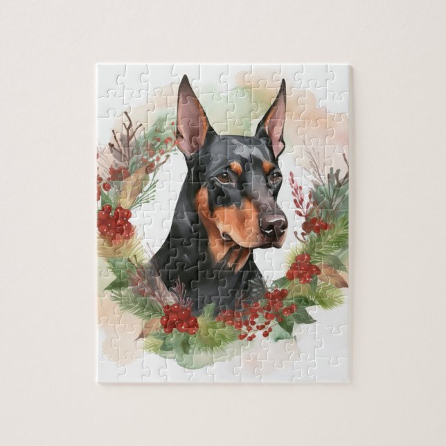 Doberman Christmas Wreath Festive Pup Jigsaw Puzzle (Vertical)
