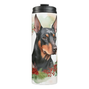Doberman Christmas Wreath Festive Pup Thermal Tumbler