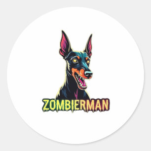 Doberman Dobie Doby Dobermann Zombie Dog Halloween Classic Round Sticker