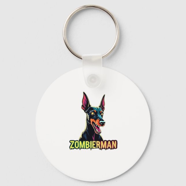 Doberman Dobie Doby Dobermann Zombie Dog Halloween Keychain (Front)