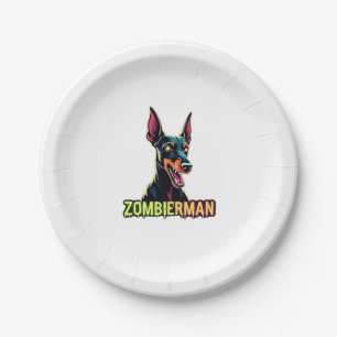 Doberman Dobie Doby Dobermann Zombie Dog Halloween Paper Plate