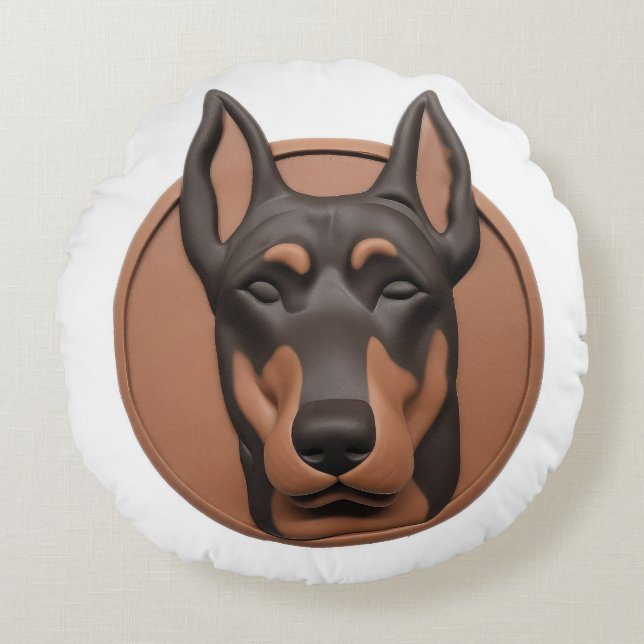 Doberman Dog 3D Inspired Round Pillow (Front)