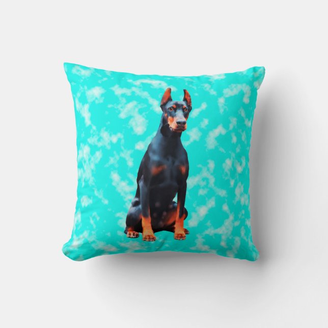 Doberman Dog Art Portrait Throw Pillow (Front)
