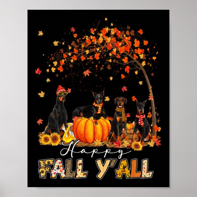 Doberman Dog Autumn Fall Pumpkin Truck Mappe Thank Poster (Front)