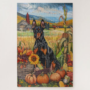 Doberman Dog Autumn Harvest Thanksgiving Jigsaw Puzzle
