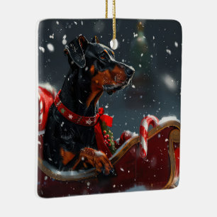 Doberman Dog Christmas Festive Ceramic Ornament