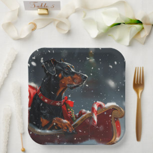 Doberman Dog Christmas Festive Paper Plate