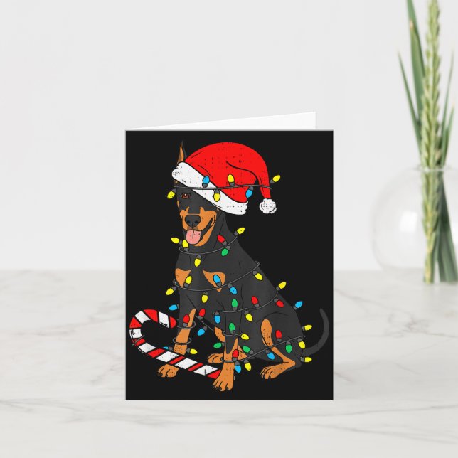 Doberman Dog Christmas Lights Santa Xmas Pet Dog L Card (Front)