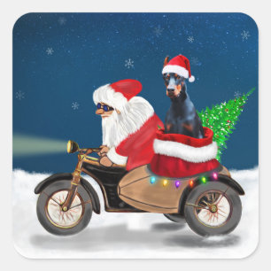 Doberman Dog Christmas Santa Claus  Square Sticker