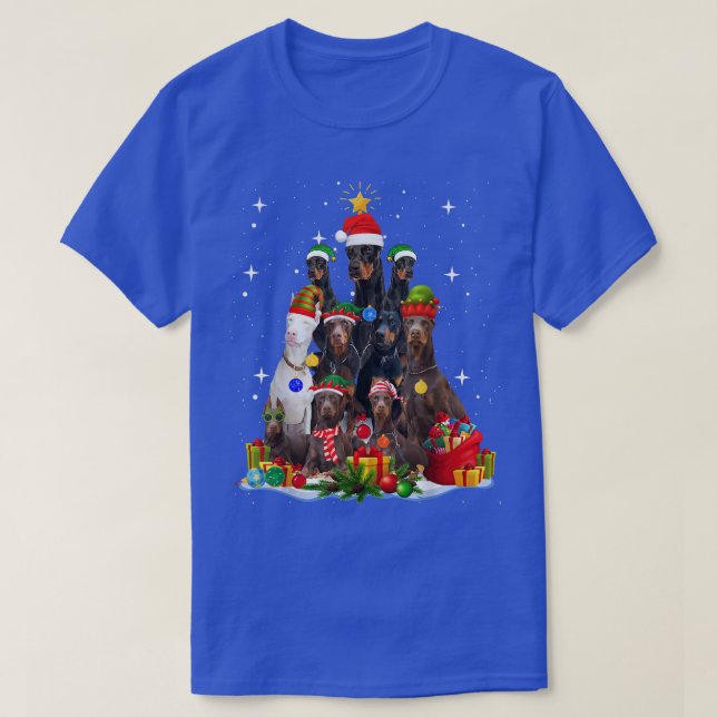 Doberman Dog Christmas Tree Funny  T-Shirt (Design Front)