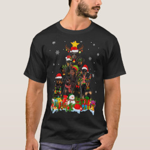 Doberman Dog Christmas Tree Lights Xmas Santa Hat T-Shirt