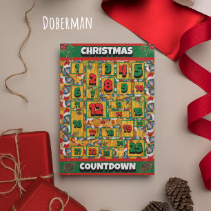 Doberman Dog Countdown Christmas Advent Calendar Holiday Card