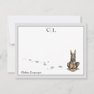 Doberman Dog Gray Border Monogram & Your Name Card