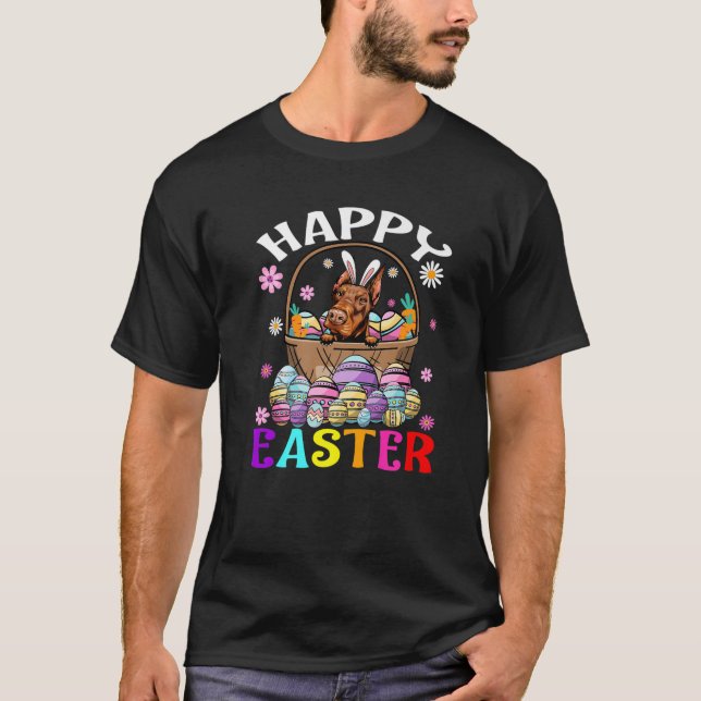 Doberman Dog Happy Easter Bunny Eggs Easter T-Shirt (Front)