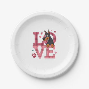 Doberman Dog I Love My Dog Valentines Day T-Shirt Paper Plate