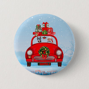 Doberman Dog In Car With Santa Claus 2 Inch Round Button