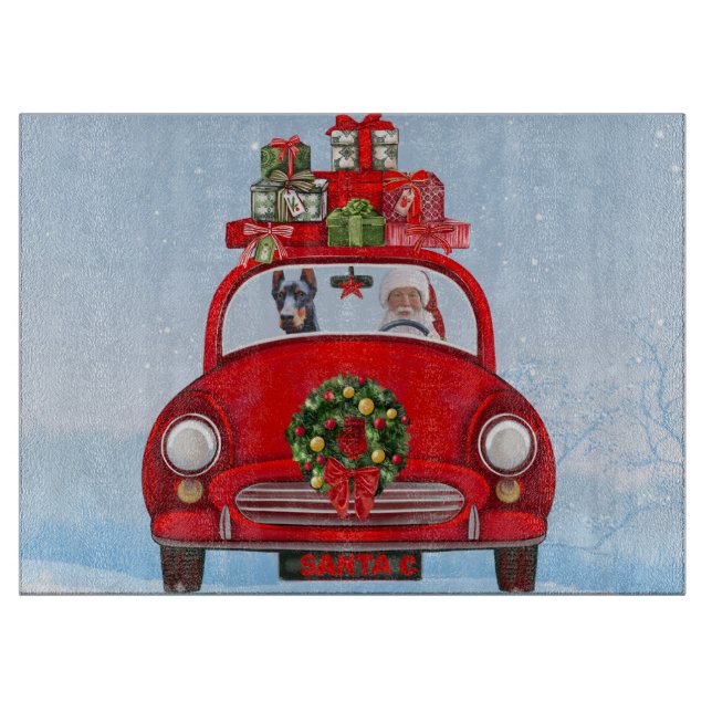 Doberman Dog In Car With Santa Claus  Cutting Board (Front)