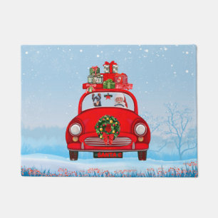 Doberman Dog In Car With Santa Claus Doormat
